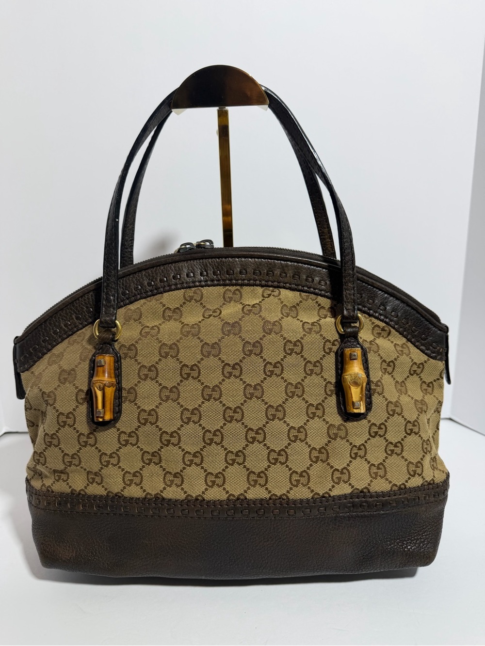 Gucci Beige Laidback Craft, Bamboo-Accent Dome Bag